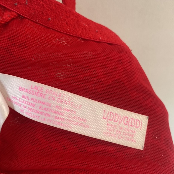 (A55) Victorias Secret PINK Lace Padded Push Up Bralette Bra Red, Sz L DD)/G(DD) - Picture 9 of 10